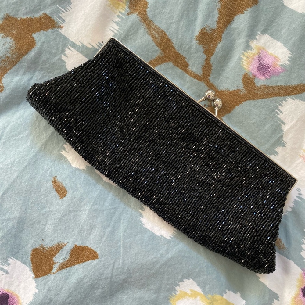 Elegant Vintage Black Beaded Clutch